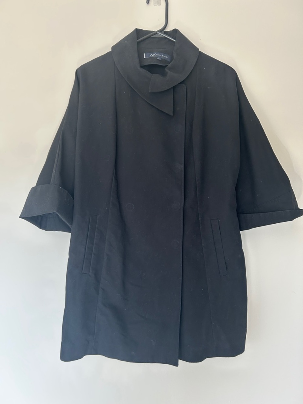 Anne Klein Black Short-Sleeve Funnel Collar Trench Coat